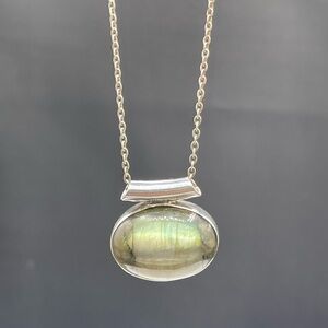 Natural Labradorite Sterling Silver Slide Pendant & Chain (17.75 Inches)
